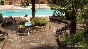 Sweet blonde craves multiple hard cocks outdoors