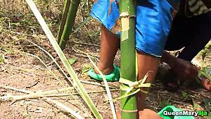 hot ebony babe tied up in bamboo and fucked hard