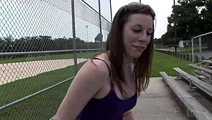 Beautiful woman engages in public outdoor activity during interview