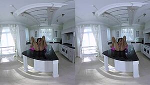 chocolate ebony girl spreads on desk in pov reality masturbation