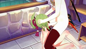 Genshin Impact hentai with Kazuha and Kuki Shinobu in wild Japanese anime action.