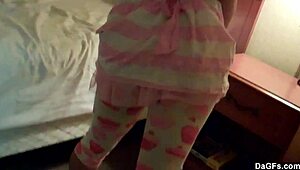 Hotel room teen undresses solo