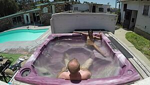 Dayanara's Shaved Pussy Fucked in Jacuzzi POV. Skinny Babe Bounces in Hot Tub.
