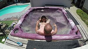 Dayanara's Shaved Pussy Fucked in Jacuzzi POV. Skinny Babe Bounces in Hot Tub.