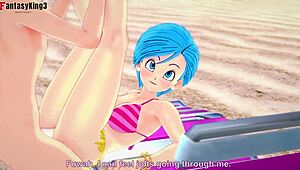 bulma relaxes on the beach in dragon ball style