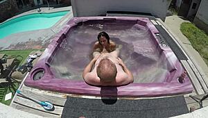 Dayanara's Shaved Pussy Fucked in Jacuzzi POV. Skinny Babe Bounces in Hot Tub.