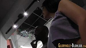 Spex babe delivering intense blowjob action