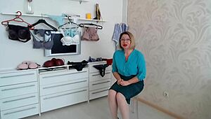 POV - Choosing Sissy Underwear with Teasing Mature Blonde in Stockings