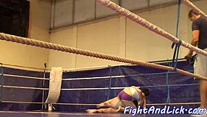 European babes engage in glamorous wrestling matches in underwear.