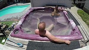 Dayanara's Shaved Pussy Fucked in Jacuzzi POV. Skinny Babe Bounces in Hot Tub.