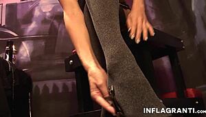 European Brunette Teases Us with Leather and Masturbation in USA Scene