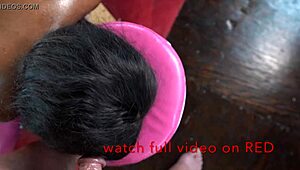 Petite Ebony's Big Natural Boobs Oiled Up and Blasted with Cum