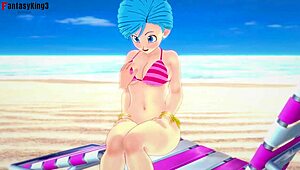 bulma relaxes on the beach in dragon ball style