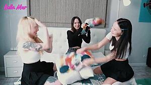 Cute Bella Mur, Bloom Lambie, and Sasha Sparrow Dive into Strapon Play