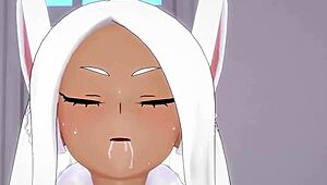 Rumi Usagiyama and Mirko deliver intense blowjob in POV Boku no Hero hentai scene