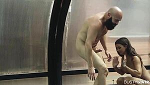 Tattooed Susy Gala sucks cock by her private pool