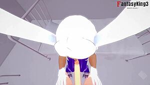 Rumi Usagiyama and Mirko deliver intense blowjob in POV Boku no Hero hentai scene