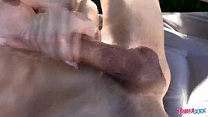 tgirl's eyes express intense pleasure during solo bikini masturbation