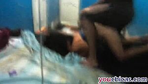 the horny amateur latina chick gets her shaved pussy pounded in doggystyle and cowgirl positions