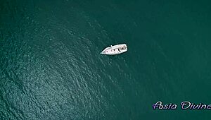 I fucked asia divine's shaved pussy doggystyle on the boat and creampied her.