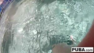 Samantha Rone's solo masturbation session in a swimming pool