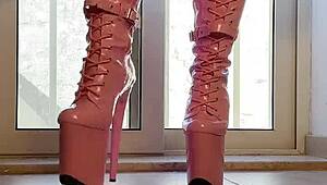 walking tall in pink boots a captivating vision of domination and heels on her ass