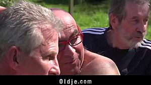 Old and young couples enjoy group sex with multiple cocks and cunilingus