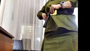 Fantastically Lecherous Aimee Rocks Military Uniform with Gun in Wet Cunt!