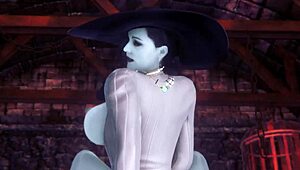 Lady Dimitrescu Rides Reverse Cowgirl in Resident Evil Village Parody with Natural Tits on Ranch