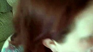 redhead sucks and jerks cock for cum