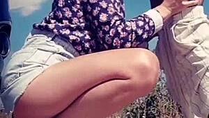 Licking His Cock Sprays Cum on Her Lips