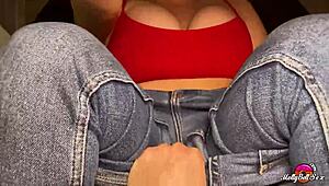 Minx in tight jeans teases for a rough POV blowjob and intense fucking.