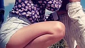 Licking His Cock Sprays Cum on Her Lips