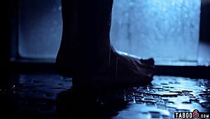 Young brunette in lingerie submits to deepthroat and hardcore threesome with two horny men