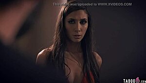 the petite brunette teen sucks and fucks a freak client right next to his wife