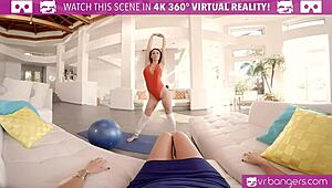 Big tits latina feels intense pleasure teasing and masturbating during yoga session.