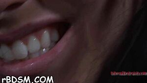 brunette slave spreads in bondage ecstasy!