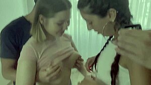 Two Girlfriends Crave Cum from Three Guys