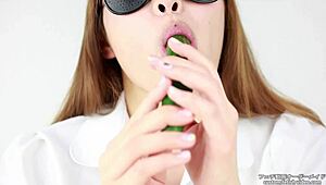 Japanese ASMR video features slurping sounds while eating cucumber