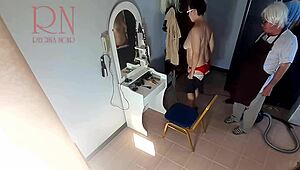 Hidden Camera Catches Curvy Maid Stripping at Barbershop