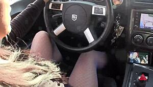 muscular asian milf bodybuilder drives in fishnets and pointed heels