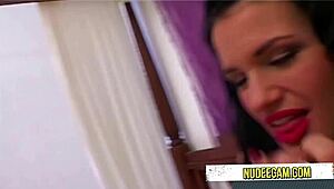 Two Brunette Lesbians Play with Big Dildo Toys