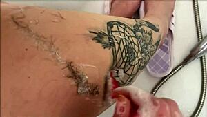 Amateur Shaves Hairy Legs in Shower POV