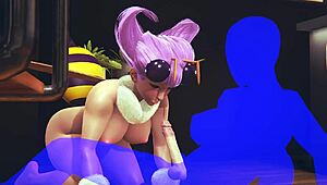 Dark stalker hentai features bee sex in a cafe with creampie