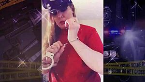 trying on police costume for roleplay fun