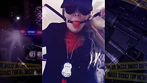 trying on police costume for roleplay fun