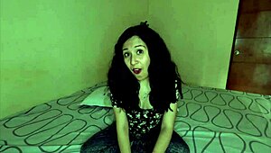 Latina milf student masturbates with glowing dinosaur dildo. 😏