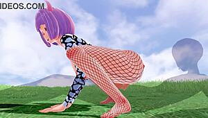 3d hentai features big ass and big tits in fishnet stockings