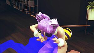 Dark stalker hentai features bee sex in a cafe with creampie