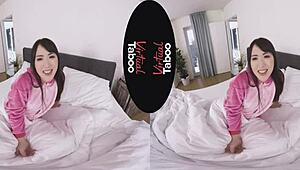 japanese brunette masturbates in pajamas, reaching taboo orgasm solo 😏